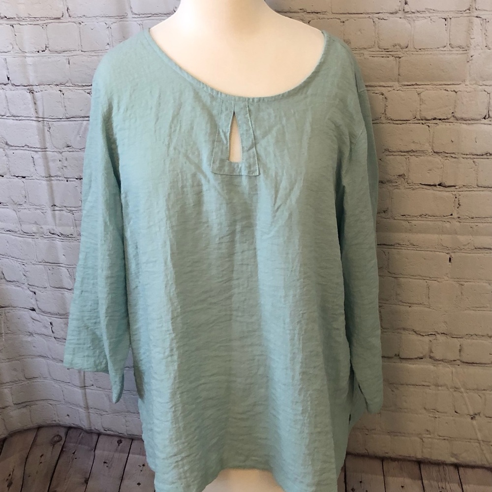 CMC Color Me Cotton XL Blue Tunic Top Rayon/Nylon 3/4 Sleeve Made in USA